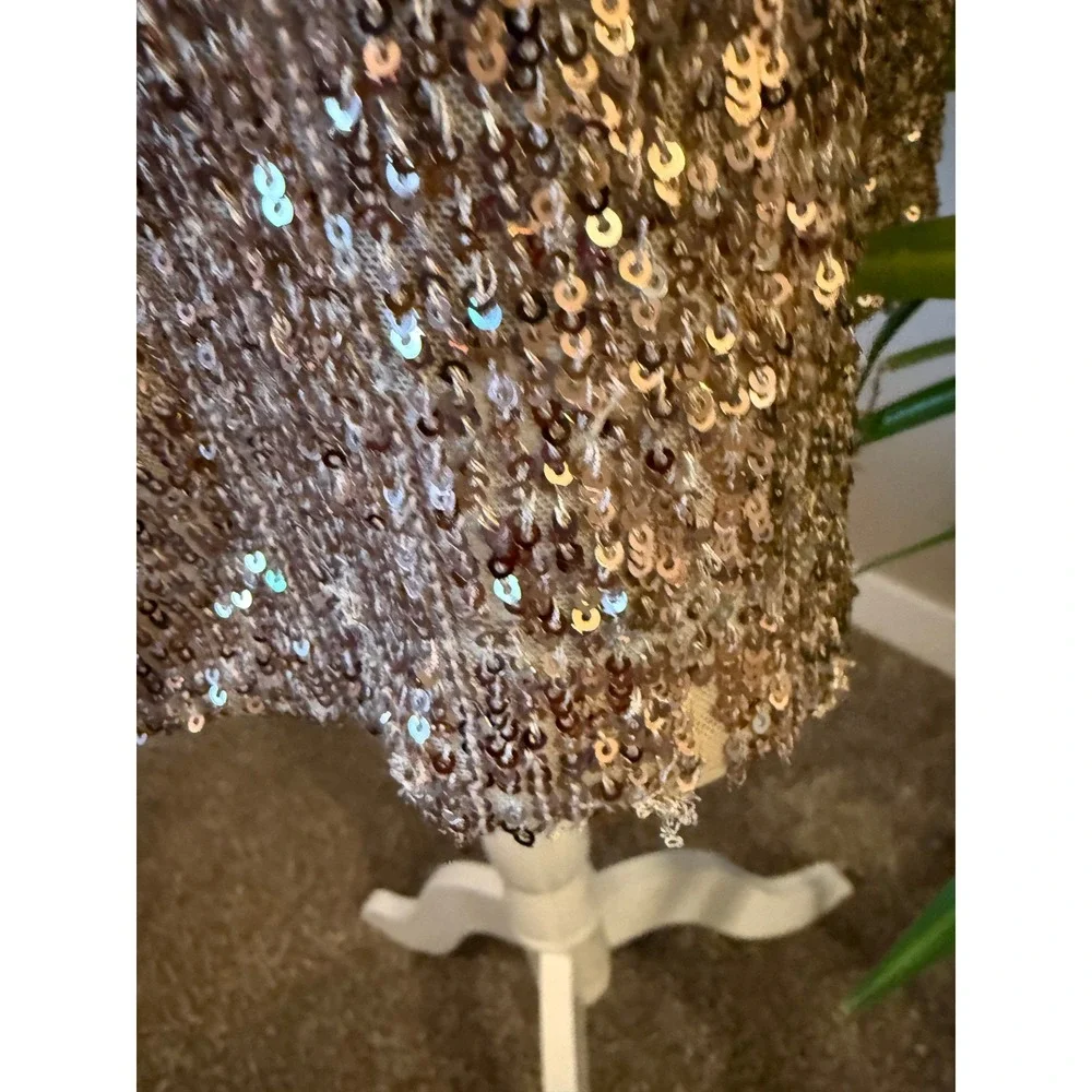 BHLDN Goldie Ombre Sequin Mini Dress Womens 14 Rose Gold Event Wedding NYE READ!